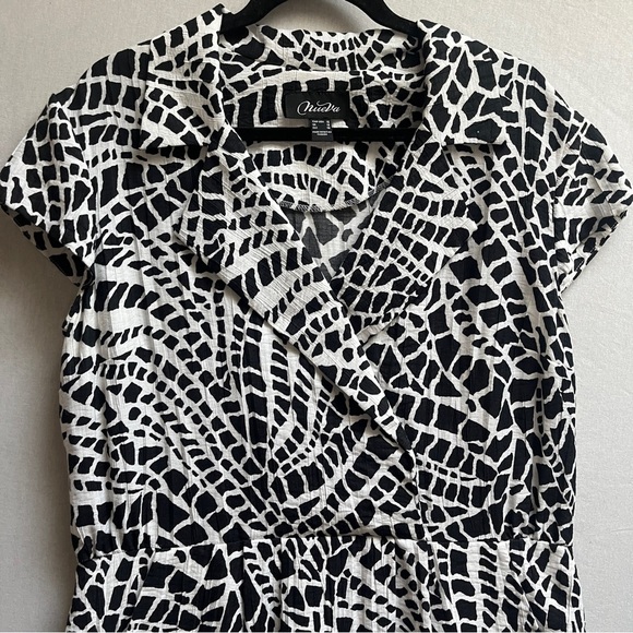 Nueva black white scale print bamboo short sleeve belted dress Sz 16 - Picture 5 of 13